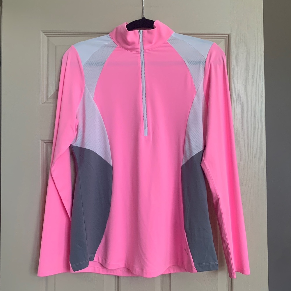 Annika Cutter & Buck Pink/White/Gray 1/4 Zip Pullover Top sz M